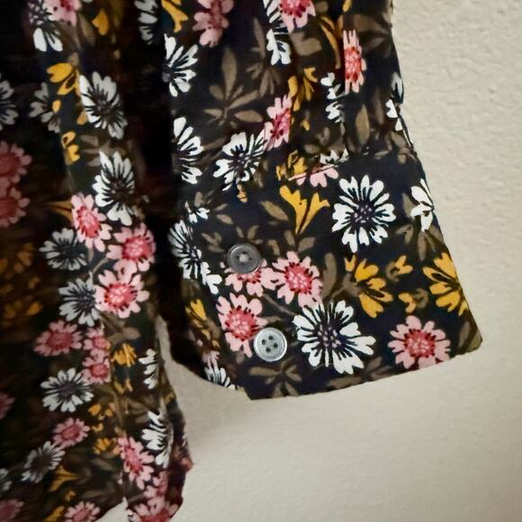 LOFT | Floral Ruffle Blouse Pink Black Preppy Boho Flower High-neck | Size XL - Picture 8 of 8